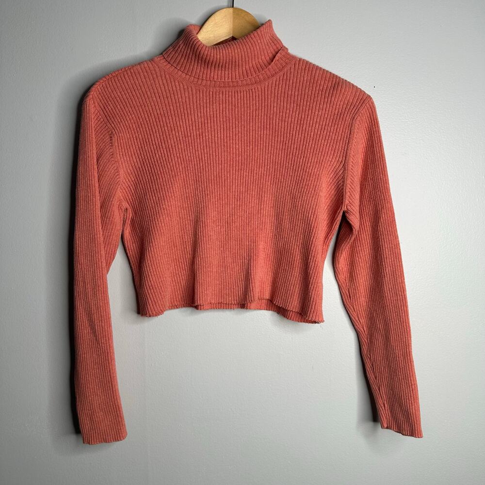 Talbots Women's Vintage Pink Ribbed Cropped Turtleneck Sweater‎ Size S